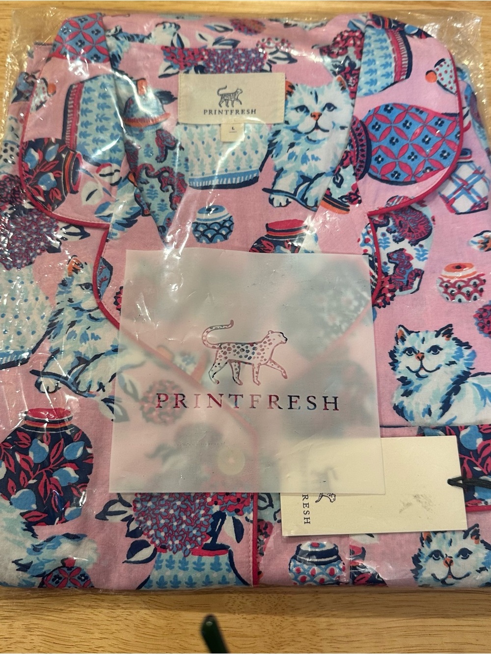 Printfresh Fancy Cat pajamas shorts & top rose pink set Large organic cotton